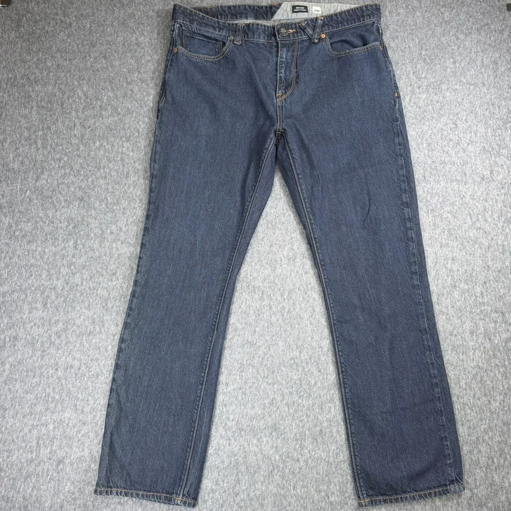 Volcom Jeans Mens 36 Blue Solver Modern Straight Dark Wash Cotton Denim A193181V